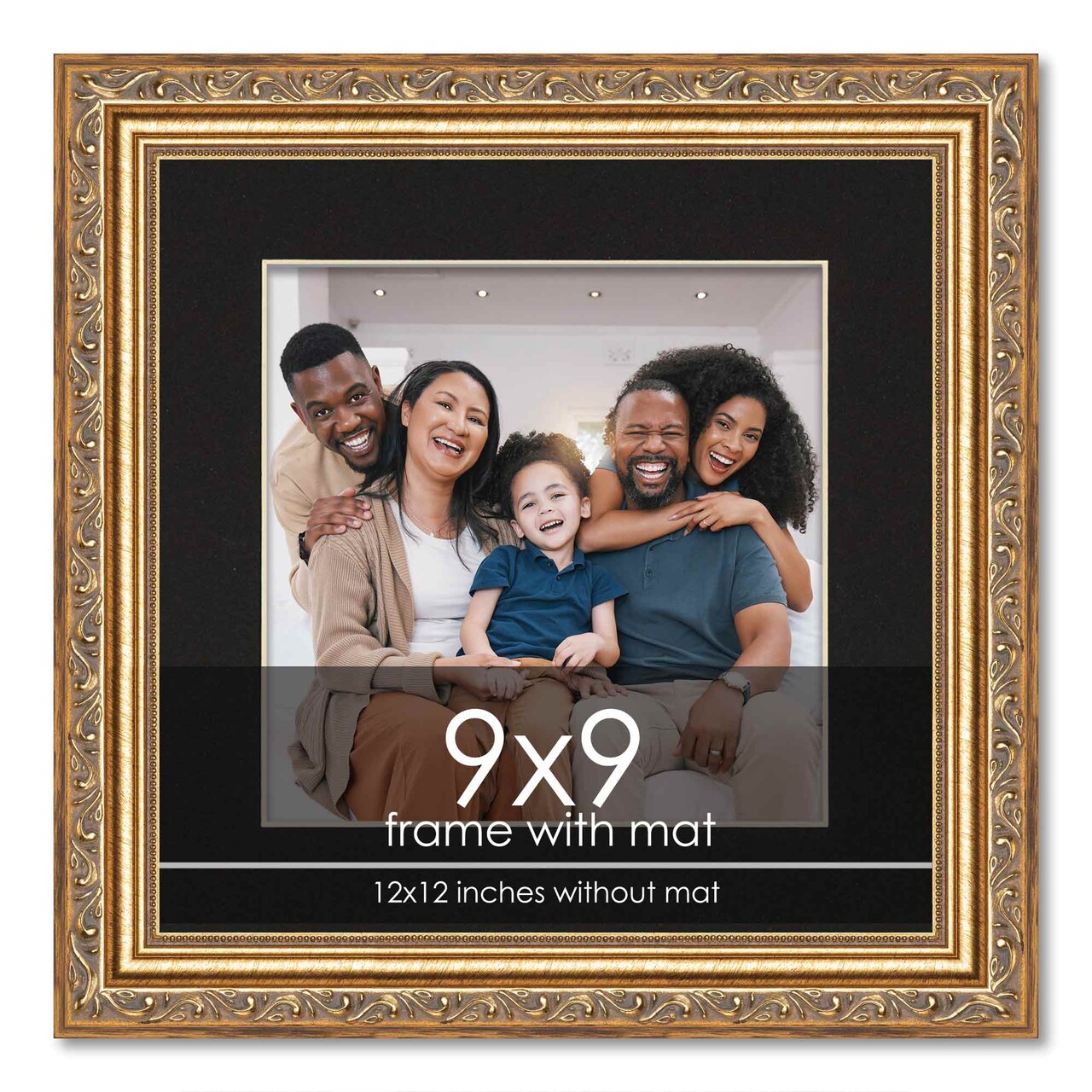 Antique Gold Frame with Black Photo Mat, UV Acrylic Front, Foam Board Backing, 60 Sizes Available